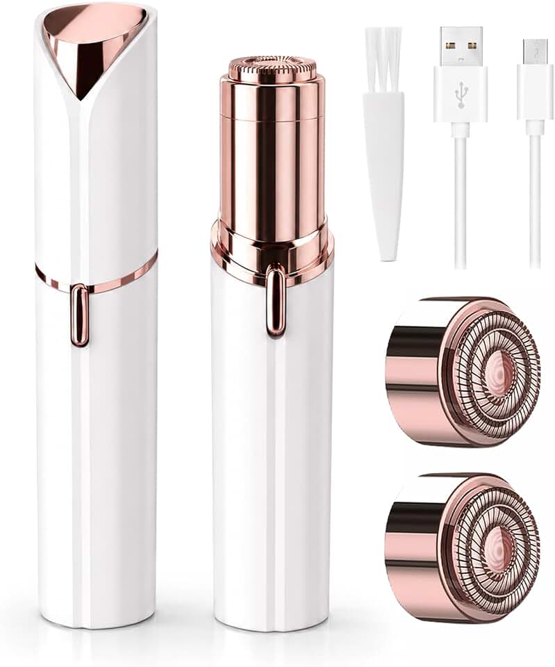 Facial Hair Removal for Women, Comes with 2 Replacement Heads | USB Rechargeable Facial hair shaver, convenient to carry when traveling; for the face/upper lip/chin/and fine/soft peach fuzz