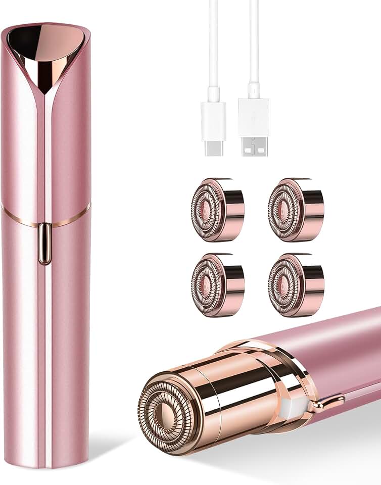 Flawless Facial Hair Removal for Women, Portable Painless Hair Remover Device, Rechargeable, with 4 Replacement Heads, for Face, Upper Lip and Chin