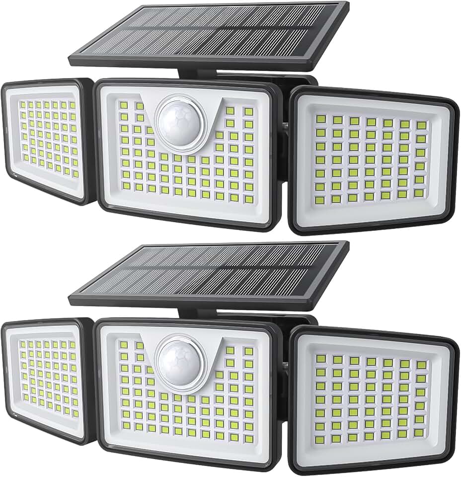daphino 2500LM Solar Lights, Motion Sensor Outdoor Lights, 3-Head, 2 Pack | 270° Wide-Angle Street &amp; Area Coverage, IP65 Waterproof Security Lighting, 3 Lighting Modes, Non-Remote Global Recycled Standard