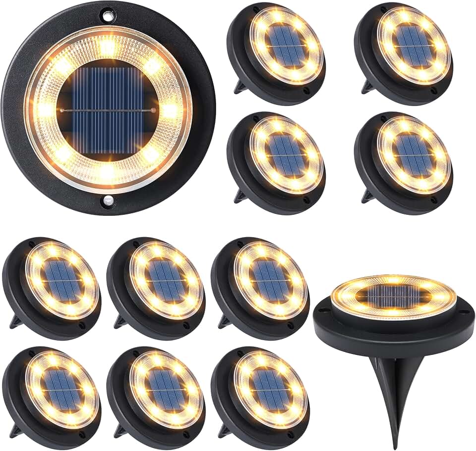 Solar Lights Outdoor Waterproof，Warm White 12 Pack 2-in-1 Ground Lights | Solar Powered Lights Outdoor Solar Disk Light Landscape Light for Deck Step Patio Yard Pathway Walkway Driveway Garden