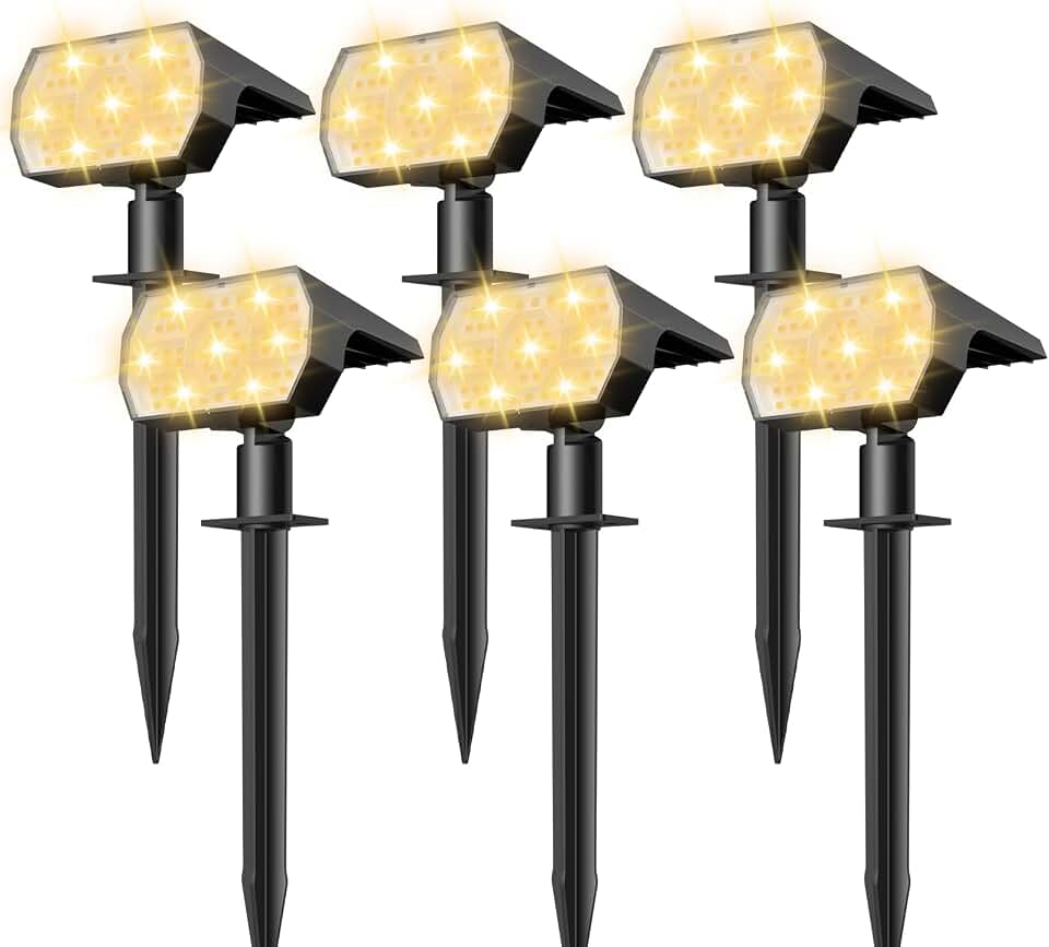 NYMPHY Solar Lights Outdoor Waterproof - 6 Pack (Warm White) | 56 LED 3 Lighting Modes IP68 Waterproof Solar Powered Garden Yard Spot Solar Lights for Christmas Outside Landscape Global Recycled Standard