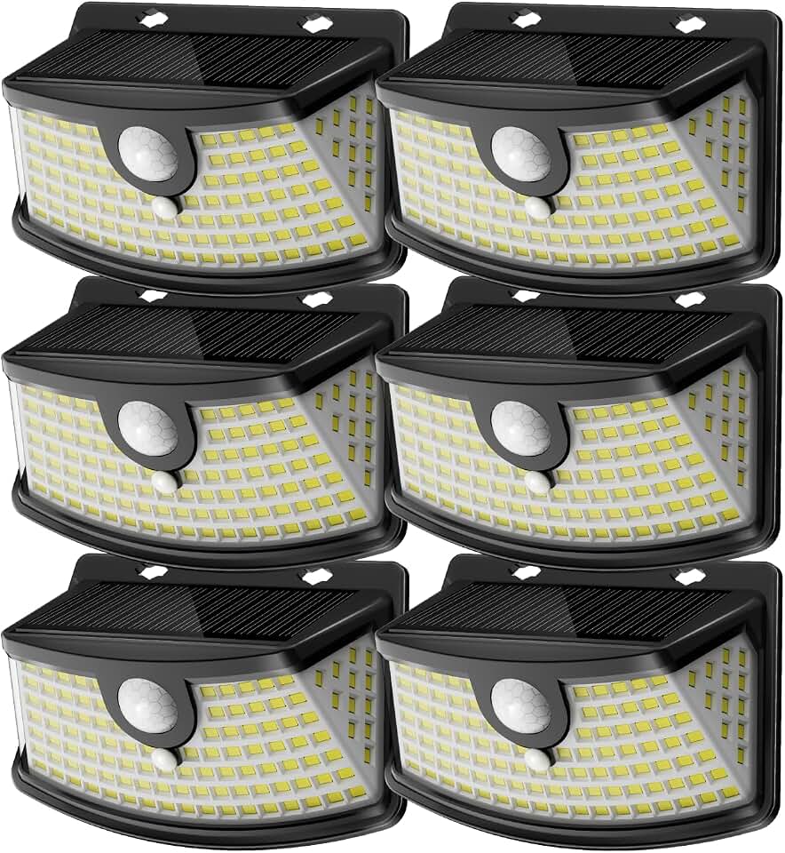 Aootek Solar Motion Sensor Lights Outdoor 120 LEDs, Black, 6 Pack | Lights Reflector, 270° Wide Angle, IP65 Waterproof, Step Lights For Front Door, Yard, Garage, Deck Global Recycled Standard