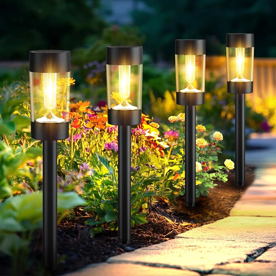 Eyrosa Solar Pathway Lights Outdoor Waterproof, 12 Pack, Warm White | Solar Landscape Lighting for Pathway Garden Yard Path Walkway Driveway Lawn Outside Décor Global Recycled Standard
