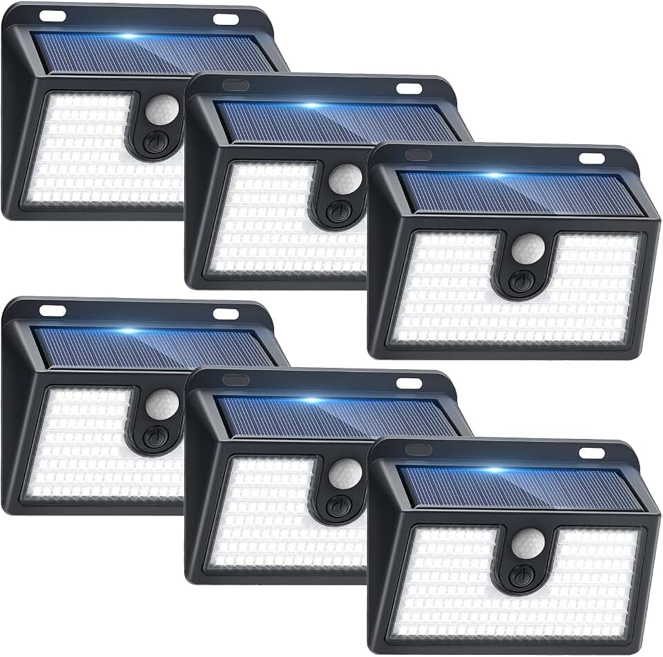 [6 Packs] Solar Motion Sensor Outdoor Lights, Super Bright Solar Lights Outdoor Waterproof, 3 Lighting Modes Security Wall Light for Outside Walking Dog Fence Backyard Deck Garden Door Step Garage