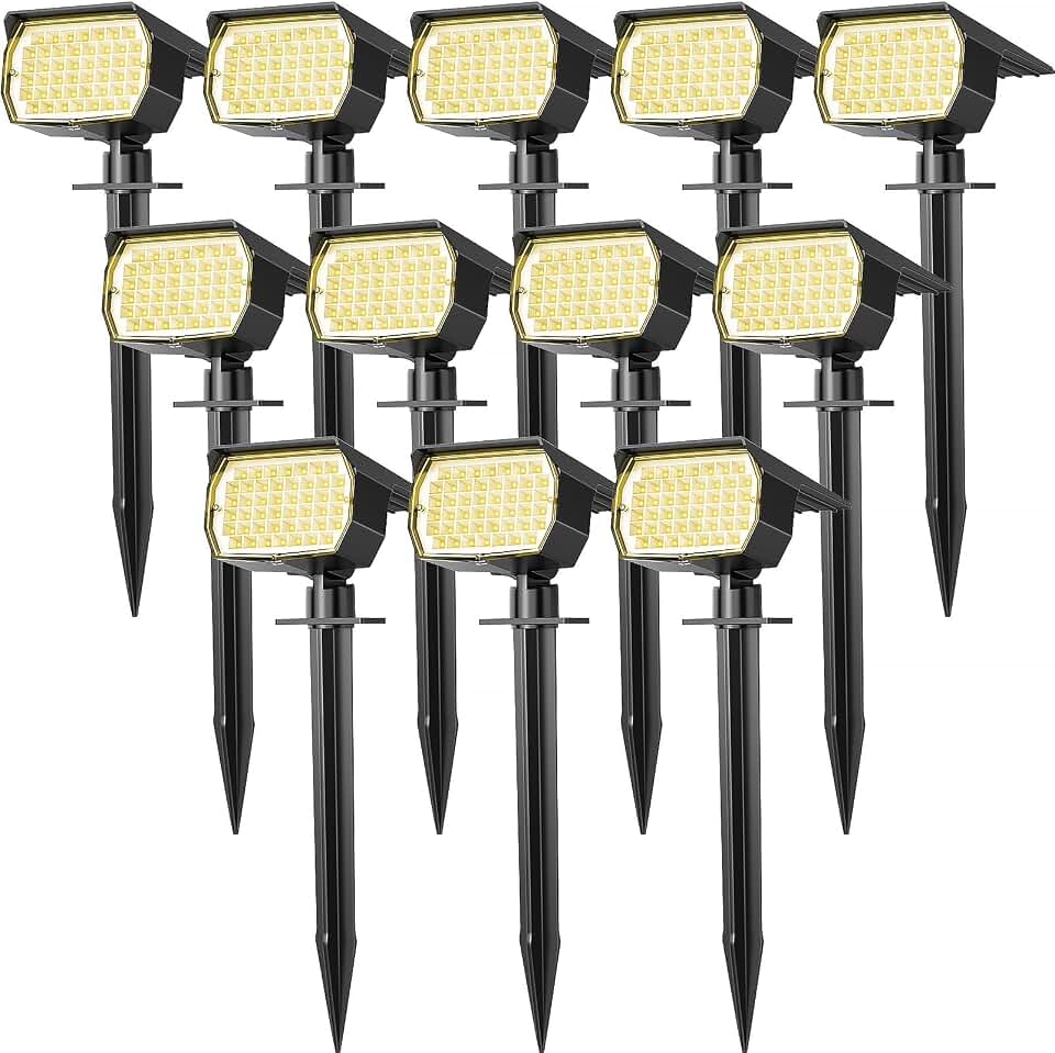 WENATY Solar Spot Lights Outdoor Waterproof Spotlights 12 Pack Warm White | 46LED, 3 Mode, Auto On/Off Landscape Spotlights Solar Powered Flood Lights for Outside Pathway Yard Garden House Walkway Tree Global Recycled Standard