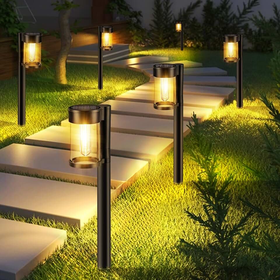 Mancra Solar Pathway Lights Outdoor, 10 Pack Metal &amp; Glass Solar Lights Outdoor Waterproof Landscape Path Lights for Yard Walkway Garden Decor, Warm White