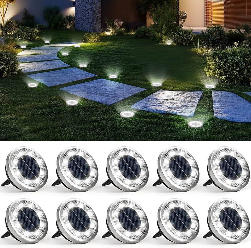 SOLPEX 10 Pack Solar Ground Lights Outdoor, Backyard Decor Cool White | IP65 Waterproof Stainless Steel Landscape Lighting for Walkway, Driveway, Pathway, Garden, Patio ClimatePartner certified