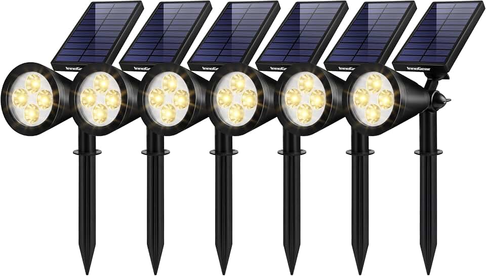 InnoGear 6 Solar Lights Outdoor Spot Garden Yard Landscape Flag, Warm White | Waterproof, Auto On/Off, Adjustable Brightness, 2 Installations, Flag Pole, Tree, Uplights, Solar Powered Spotlight, Pathway