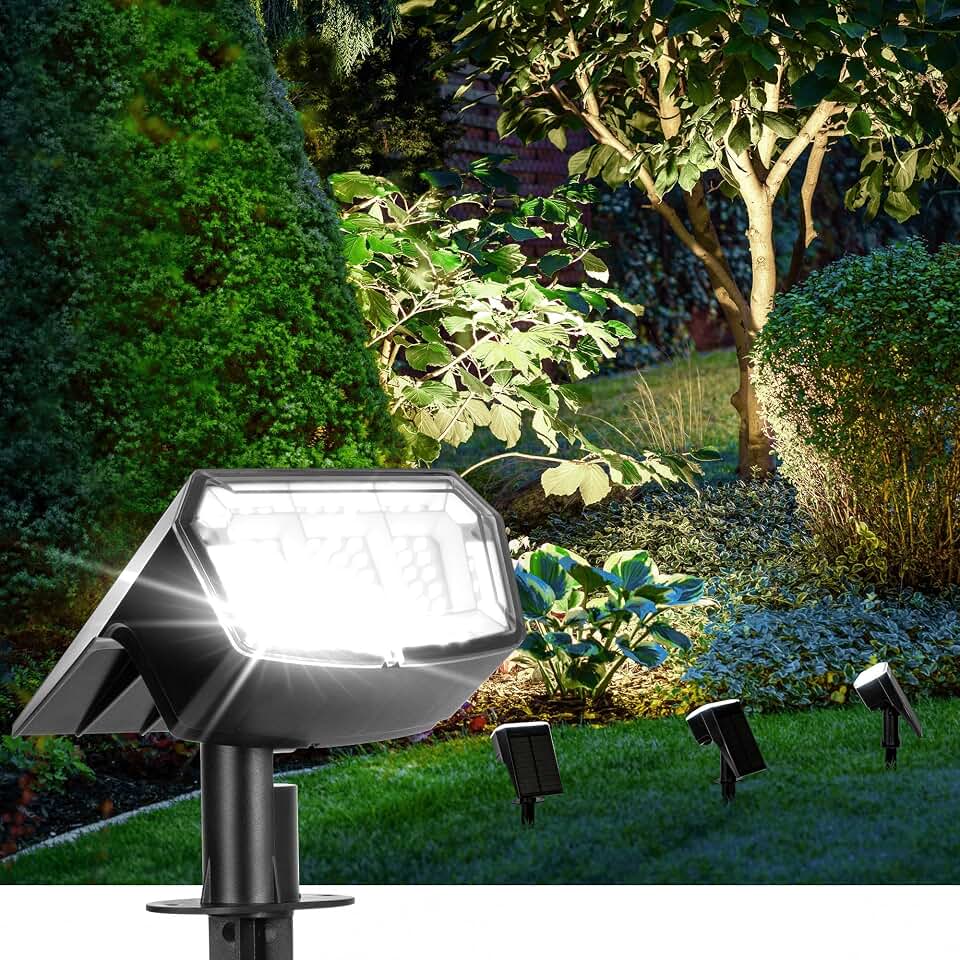 AUDERWIN Solar Spot Lights Outdoor Waterproof, 4 Packs, Cool White | 63 LED, 3 Lighting Modes, Solar Landscape Lights for Yard, Garden, House, Garage, Pathway, Tree, Backyard ClimatePartner certified