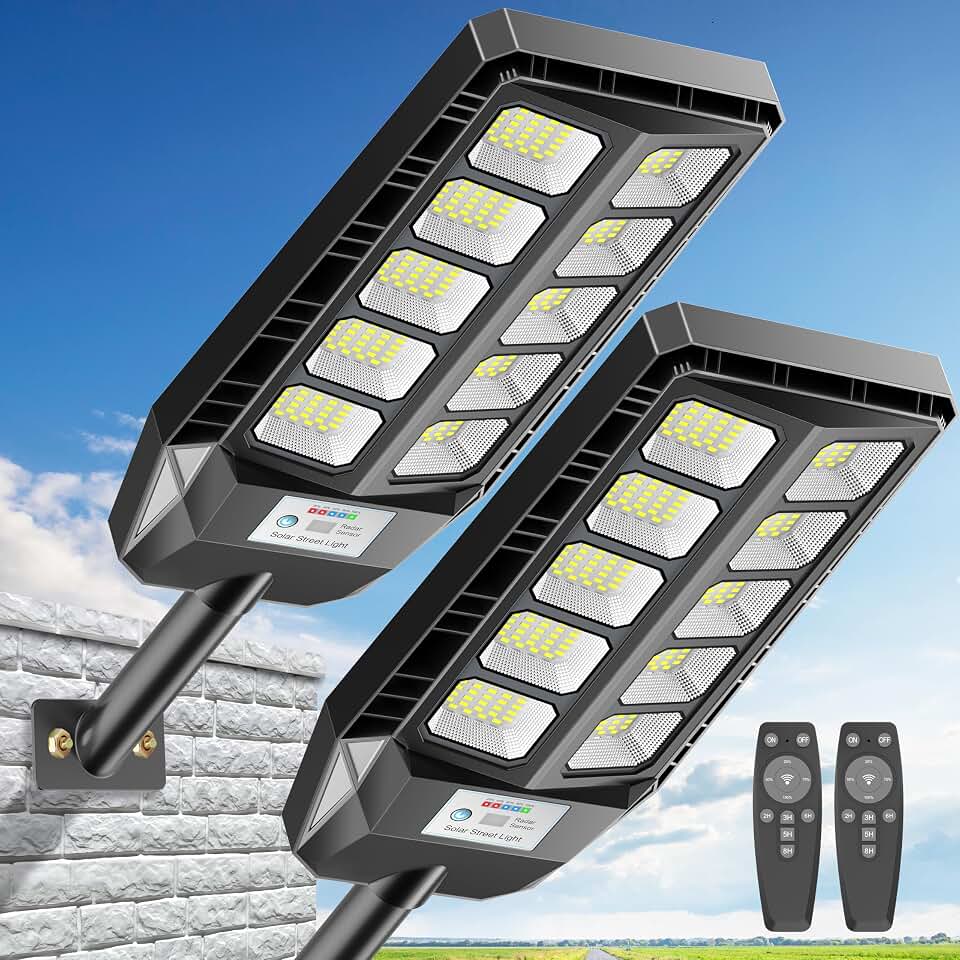 Deepn Solar Lights Outdoor, IP66 Waterproof Street Lights Outdoor, TW001 | 6500K Dusk to Dawn Solar Security Flood Lights Motion Sensor with Remote Control for Yard, Entryway Garage, Porch 2 Pack Global Recycled Standard