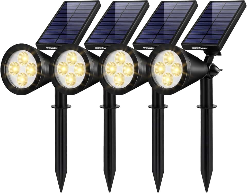 InnoGear 4 Solar Lights Outdoor Spot Garden Yard Landscape Flag, Warm White | Waterproof, Auto On/Off, Adjustable Brightness, 2 Installations, Flag Pole, Tree, Uplights, Solar Powered Spotlight, Pathway