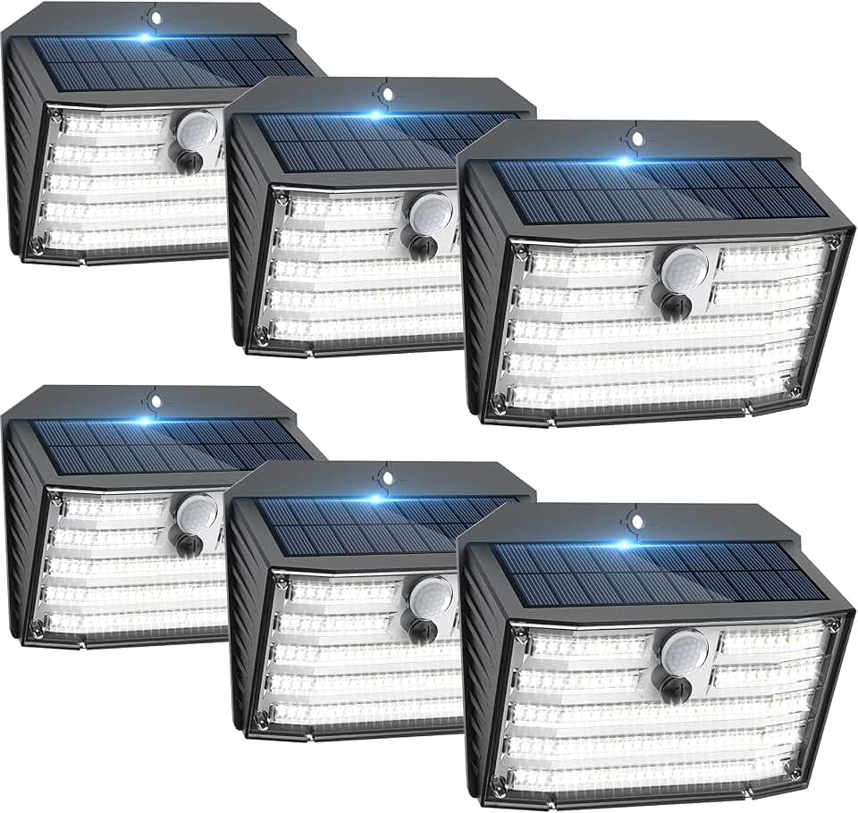 Solar Motion Lights Outdoor, Ultra Bright Solar Fence Lights with Motion Sensor, IP65 Waterproof Security Light 3 Modes, 270° Lighting Angle, Wall Lights for Deck Patio Fence Garage Door (6 Packs)