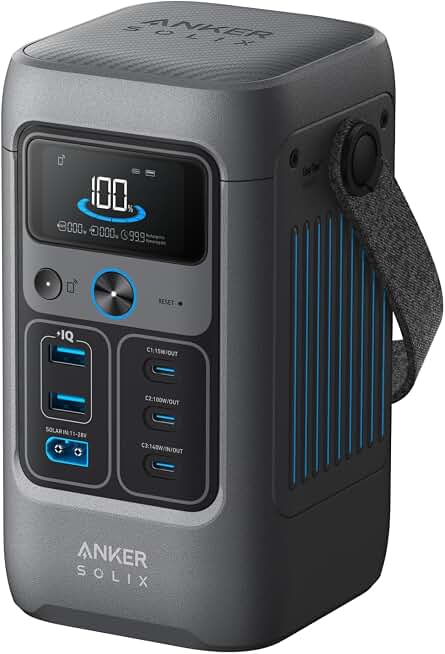 Anker SOLIX C200 DC Portable Power Station, 192Wh, 200W, Outdoor Camping | 192Wh LiFePO4 Battery, 200W Solar Generator for UPS， Outdoor, Travel, and Emergency Use (No Wall Charger Included) ClimatePartner certified