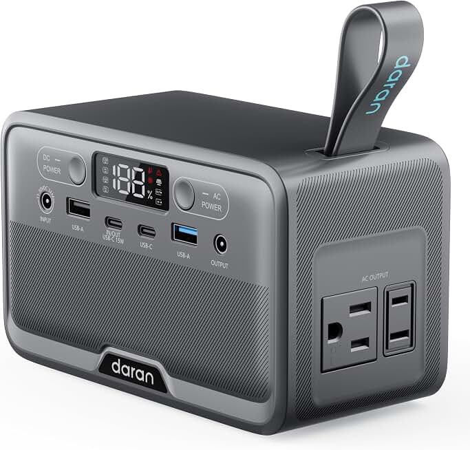 Daran Portable Power Station 89.6Wh LiFePO4 Battery 100W(200W Peak) Solar Power Bank, Portable Charger Small Generator with AC Outlets &amp; PD Fast Charging for Home/Laptop/Camping(Solar Panel Optional)