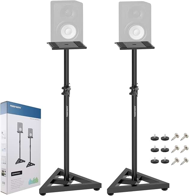 Vondynote Pair Studio Monitor Stands 32.6"-50.9" Base Floor Speaker Stands | Adjustable Height, Heavy Duty, Three Point Triangle Base, Floor Speaker Stands Recycled Claim Standard 100