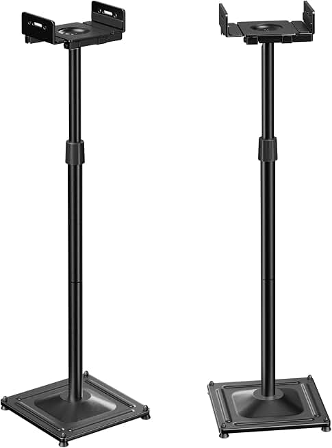 PERLESMITH Universal Speaker Stands for Surround Sound -Height Adjustable Extend 33.3”to 45.1”, Floor Speaker Stand for Satellite &amp; Studio &amp; Bookshelf Speakers up to 11LBS,1 Pair Black, PSSS2 Recycled Claim Standard Blended