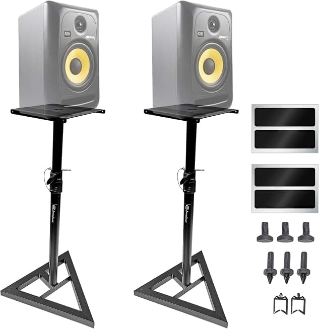 AxcessAbles Studio Monitor Speaker Stands Pair. 80lb Capacity per Stand. Adjustable Height 26" - 42". Metal Constructed Stands Ideal for Surround Sound, Bookshelf and Monitoring Speakers