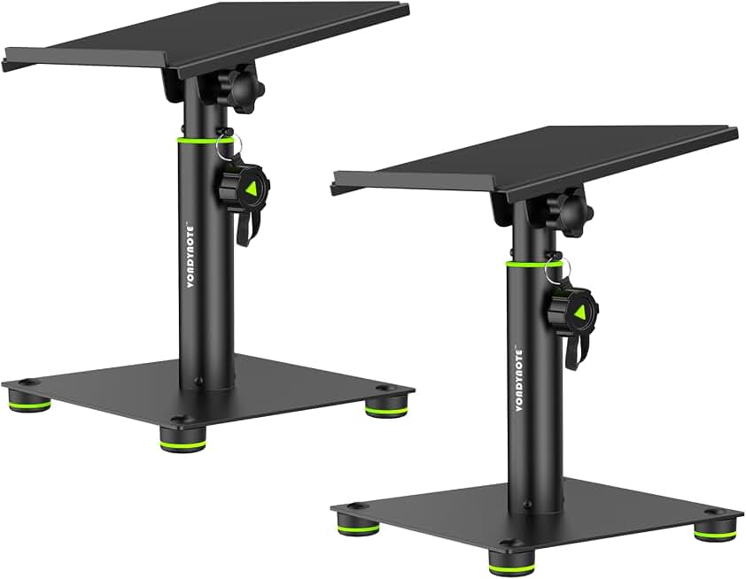 Vondynote Desk Studio Monitor Stands 11"-16" Monitor Speaker Stands 12°Tilt | Pair, Height Adjustable, Metal, For Studio Monitors Laptops or Projectors Recycled Claim Standard 100