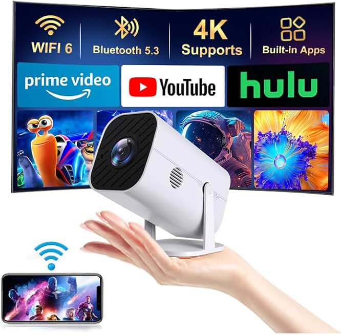 Mini Projector with Wifi and Bluetooth, Built-in Apps,Movie Projector | Electric Focus Portable Projector, 1080P Video Projector for Bedroom, Supports Smartphone/TV Stick/iPad/PS5/Laptop/HDMI/USB