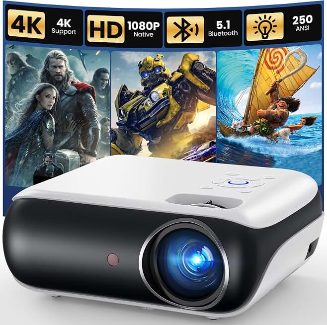 HAPPRUN Native 1080P Outdoor Smart Projector-Standard | Native 1080P • Mini &amp; Portable • Easy Setup • Built-in Speaker • Indoor &amp; Outdoor • Phone, Laptop &amp; PS5 Compatible