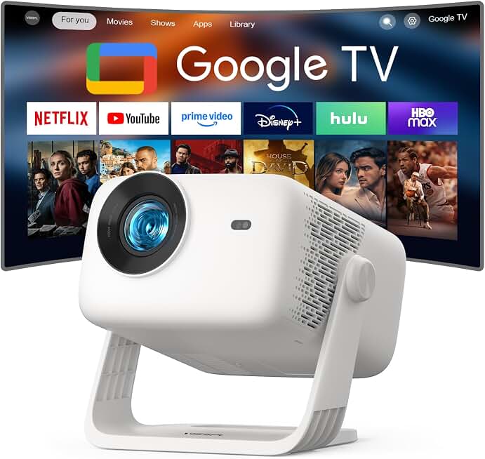 【Google TV &amp; 3500ANSI &amp; 4K】Smart Projector with WiFi and Bluetooth, VISSPL AI Auto Focus &amp; Auto Keystone Portable Outdoor Overhead Projector, Movie Home Theater Gaming Projectors for Bedroom Ceiling