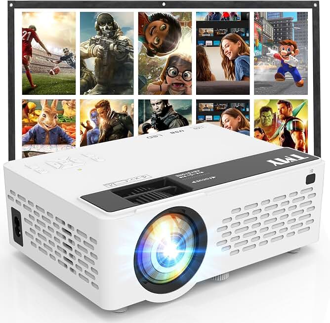 TMY 1080P Mini Portable Projector, 2-way Bluetooth, with 80in Screen | 1080P home theater, indoor/outdoor movies, Compatible with TV Stick/Roku/Phone/PC/PS/DVD/HDMI/USB Recycled Claim Standard 100