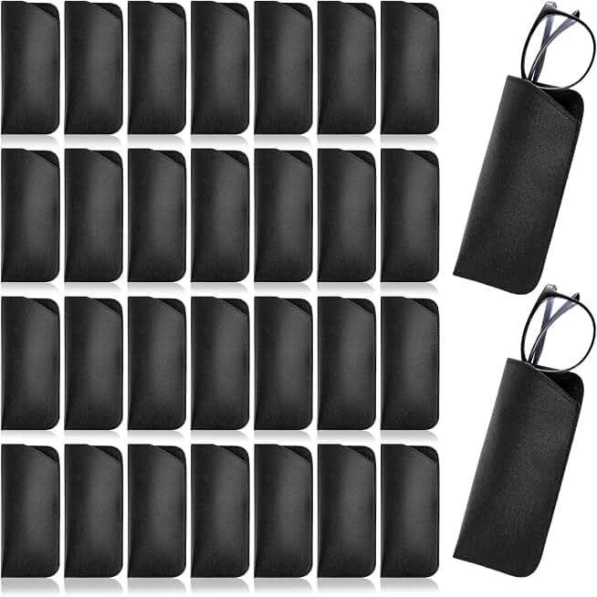 Lemecima 30Pcs Soft Glasses Case, Leather Eye Glass Case Glasses Pouch for Women Men Travelling Reading