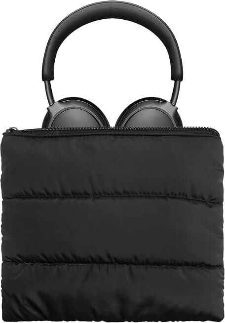Geekria NOVA Headphones Puffy Pouch, Compatible with Bose QC Ultra/45, JBL Tune 710BT, Sony WH-CH720N, Headset Carrying Bag, Soft Travel Pouch Case for Over-Ear Headphones (Black) Global Recycled Standard
