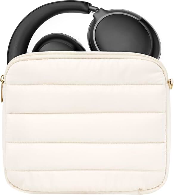Geekria NOVA Headphones Puffy Pouch Compatible with Bose QC Ultra, JBL Tour One M3, Skullcandy Hesh ANC, Soft Shell Replacement Protective Travel Carrying Bag with Cable Storage (Ivory) Global Recycled Standard