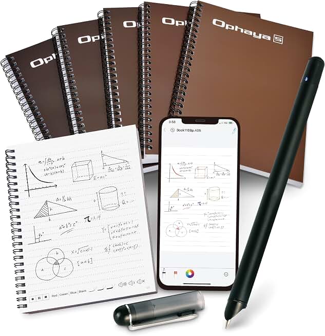 Ophaya Smart Digital Notebook with Smart Pen Digitize Your Notes | ( A5 Size/5-Pack) | Gifts for Coworkers Teachers Students Guest Friends | Sync Notes to Phone/Convert to Text