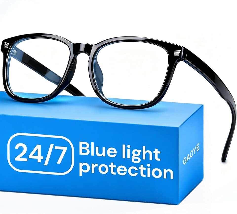 Gaoye Blue Light Glasses for Computer &amp; Gaming - Black | Blue Light Blocking, Anti UV Ray Lenses, Scratch-Resistant, Comfort Fit