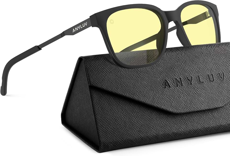 ANYLUV Blue Light Glasses for Men, Lightweight Computer Gaming Glasses, Stylish Anti Eyestrain Blue Light Blocking Men Global Recycled Standard