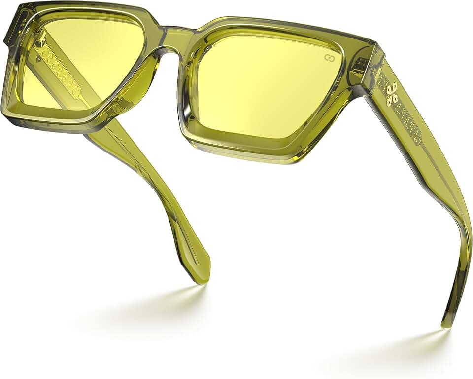 VISOONE Square Gamer Glasses Professional Blue Light Filter for Women Men | Anti-Fatigue and Anti-Glre Thick TR90 Frame Yellow Tint for All-Day Screen Comfort RIVER