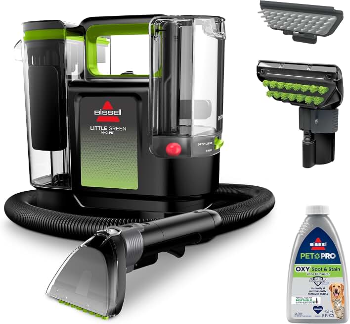 BISSELL Little Green Max Pet SmartMix Carpet Cleaner, 38572 | SmartMix Technology auto-mixes solution; self-cleaning tough stain tool; upholstery &amp; car detailing