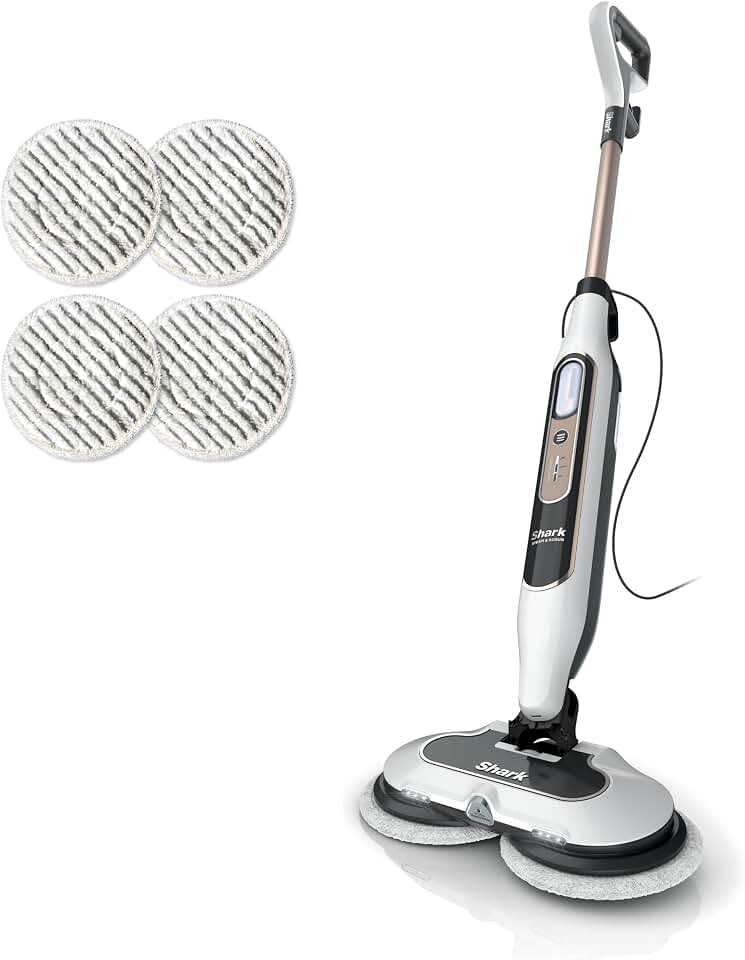 Shark Steam &amp; Scrub with Steam Blaster Technology, White, S8201 | All-in-One Hard Floor Steam Mop with 3 Steam Modes &amp; LED Headlights