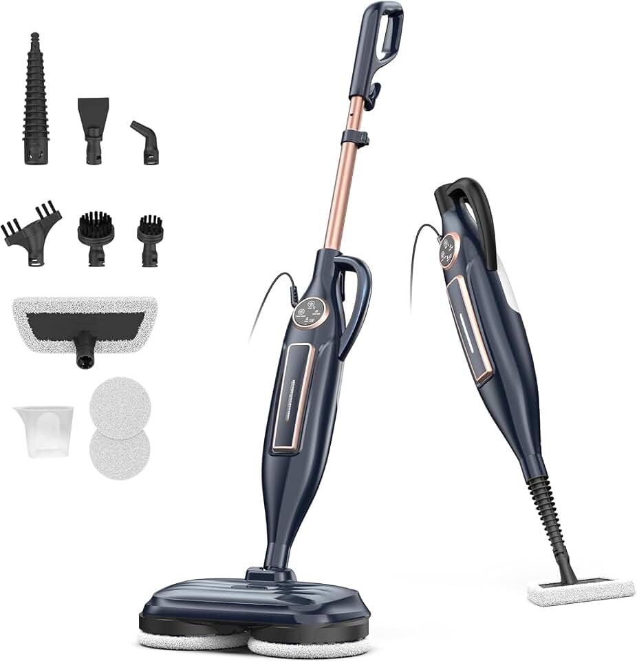 DEVOAC VM6 Scrubbing Steam Mop with Rotating Mop Pads, 10 in 1 Steam Mop, Lightweight Spin Mop &amp; 3 Steam Modes for Hard Floor Laminate Marble Floors (Ebony)