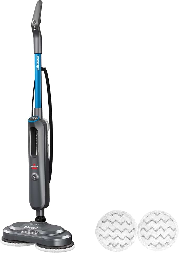 BISSELL Spinwave SmartSteam Steam Cleaner Mop, Swivel Steering, 3897A | SmartSteam sanitizes hard floors; LED headlights; corded electric for scrubbing and sanitizing