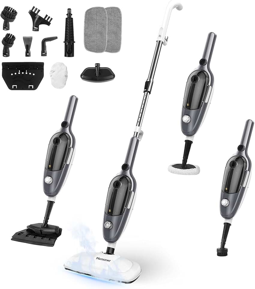 Steam Mop 11-in-1 Handheld Detachable Adjustable Steam Cleaner, Gray | 450ml Removable Watetr Tank, 23FT Cord 260℉ Rapid Heat Up Steamer for Hardwood Floors, Clothes, Windows, Tiles, Carpet Global Recycled Standard