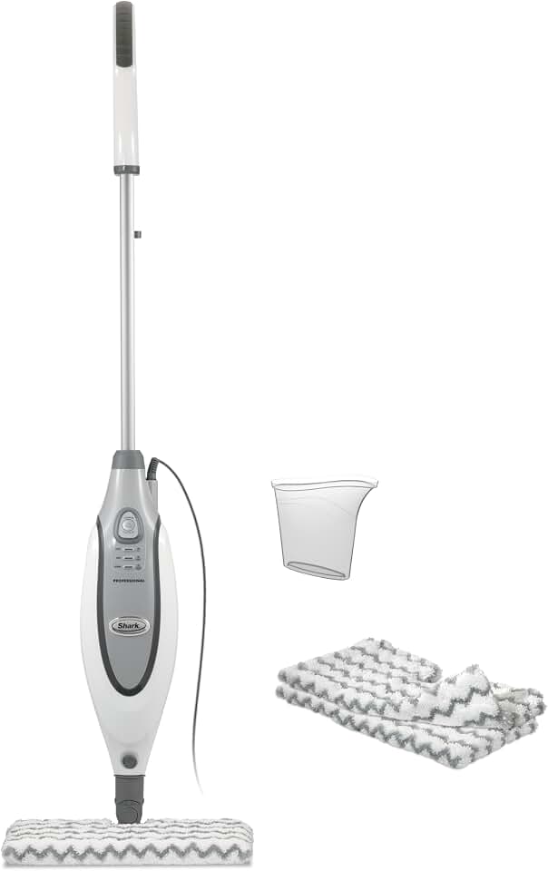 Shark Professional Steam Pocket Mop with 2 Double-sided Pads, White, S3601 | Lightweight, 2 Machine Washable Double-Sided Dirt Grip Pads, Swivel Steering, Steam Sanitization on Sealed Hard Floors
