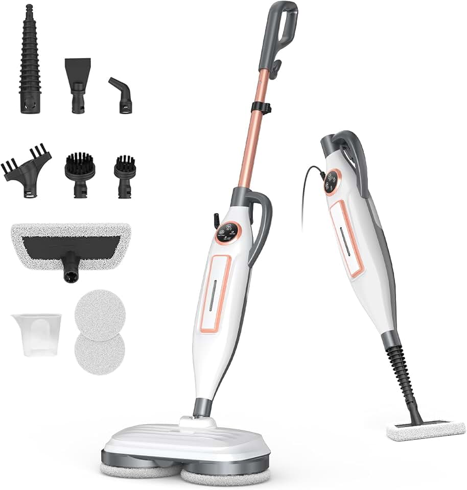 DEVOAC VM6 Scrubbing Steam Mop with Rotating Mop Pads | 10 in 1 Steam Mop, Lightweight Spin Mop &amp; 3 Steam Modes for Hard Floor Laminate Marble Floors