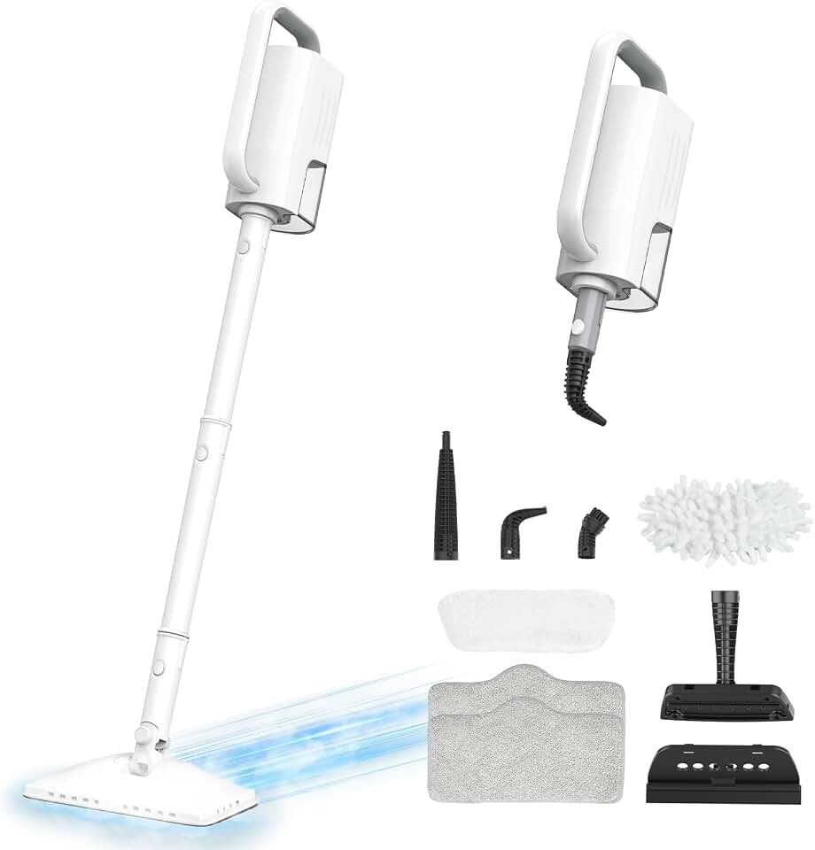 6-in-1 1200W Rotatable Steam Mop, Multi-Surface Steam Cleaner with 2 Modes, 400ML Tank, 23FT Cord, 2 Washable Pads for Hard Floor Laminate Tile Cleaning (Lunar Halo)
