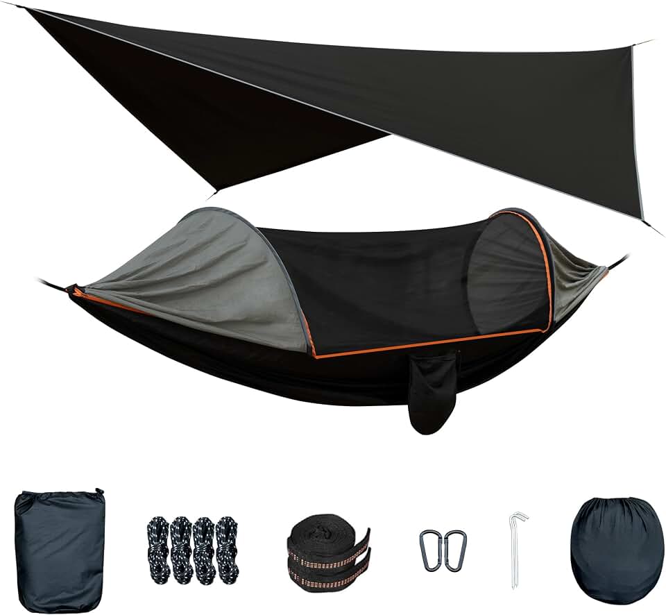 Camping Hammock with Mosquito Net and Rain Fly Tarp | Portable Camping Hammock Double Tree Hammock for Outdoor Indoor Backpacking Travel &amp; Survival
