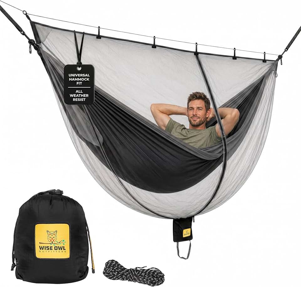Wise Owl Outfitters Hammock Bug Net – Mosquito Net for Hammock, Lightweight Bug Netting for Camping, Hiking, Backpacking, Forest &amp; Outdoor Use