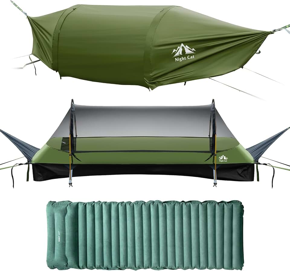 Night Cat Flat Lay Hammock: Non-Rolling Hammock Tent for Adults 1 Person 330LBS Global Recycled Standard