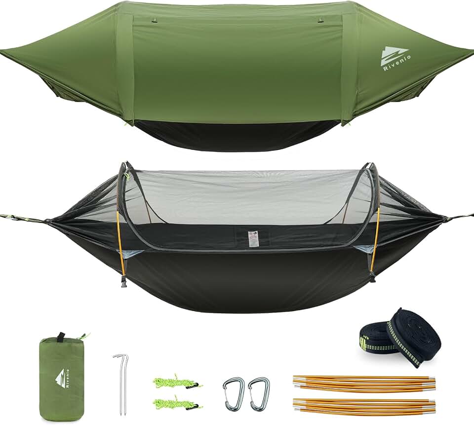 Camping Hammock Tent with Mosquito Net &amp; RainFly, 3 in 1 Waterproof Lightweight Portable Sleeping Hammock Bug, Travel Outdoor Gear with Tree Strap Swing, for Hiking Patio Expedition