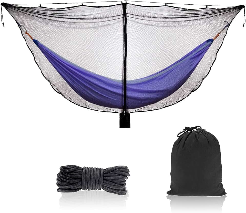TOBWOLF Camping Hammock Net, Outdoor Mosquito Net with 360° Protection | Dual-Sided Zipper, Suspension Rope &amp; Storage Bag, Polyester Netting Fits Hiking, Backpacking, Travel