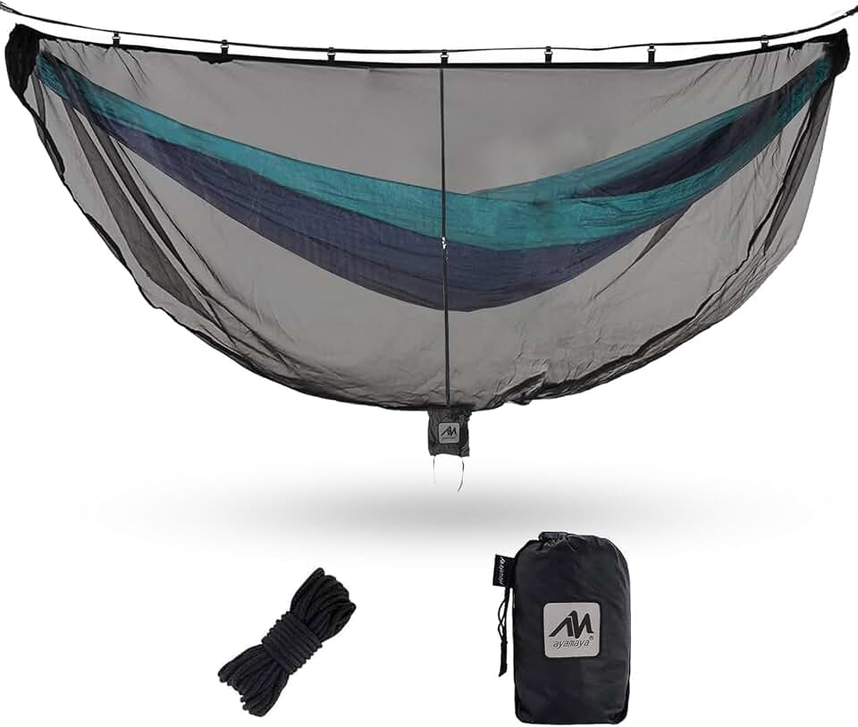 AYAMAYA Hammock Bug Net, 11ft Outdoor Mosquito Net with 360° Protection | Double-Sided Zipper, Lightweight Portable Hammock Netting,Fast and Easy Set Up, Fits All Camping Hammocks