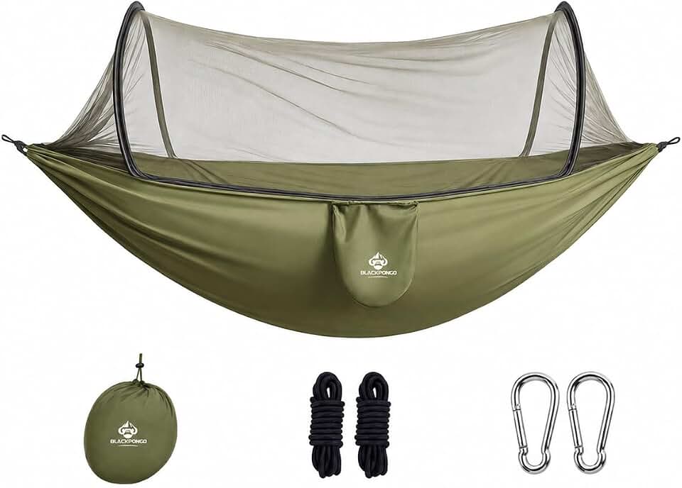 Camping Hammock with Mosquito Net, 770 lbs Portable Hammock with Tree Straps, 2-in-1 Double/Single Travel Hammock Tent for Outside/Indoor/Backpacking/Beach (Green)