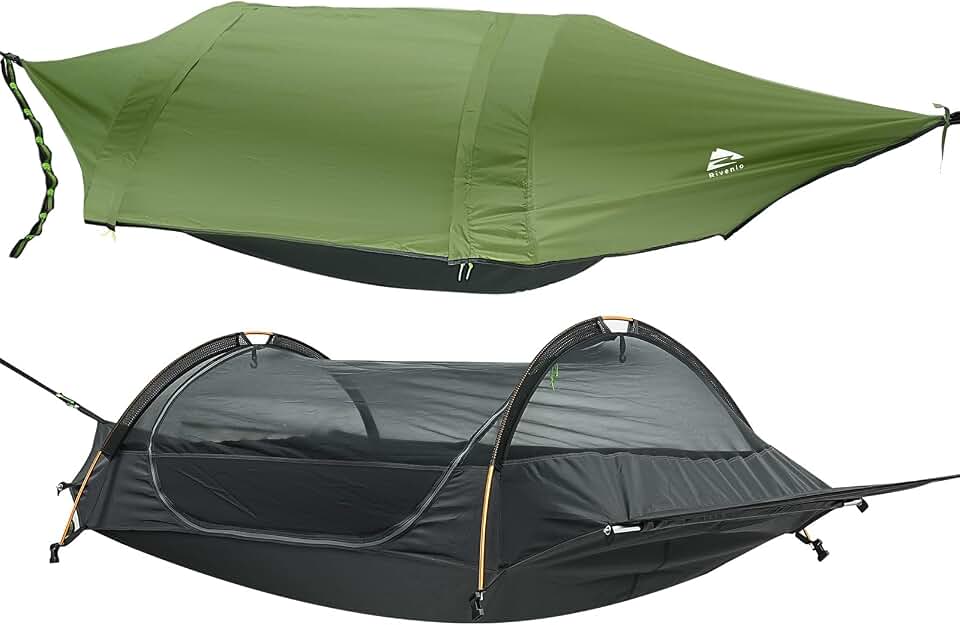 Flat Lay Camping Hammock Tent with Mosquito Net &amp; RainFly, 3 in 1 Waterproof Lightweight Portable Sleeping Hammock Bug, Travel Outdoor Gear with Tree Strap Swing, for Hiking Patio Expedition