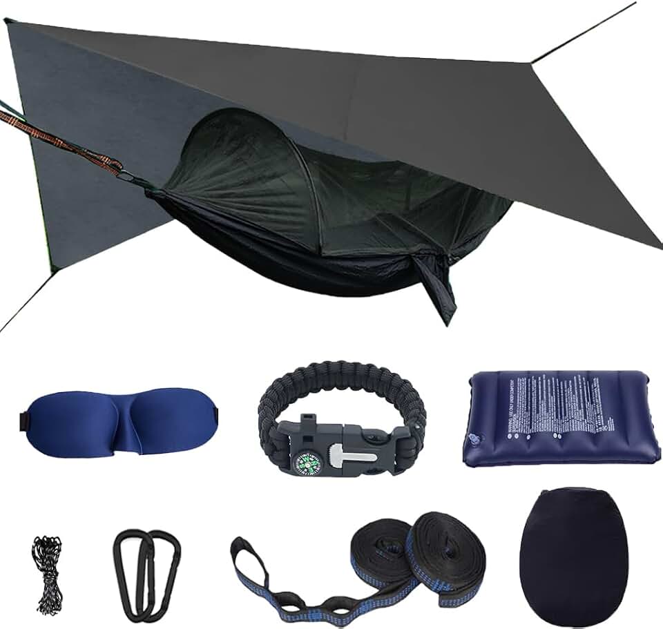 Camping Hammock with Mosquito Net and Rain Fly - Travel Hammock Bug Net - Hammock Tent for Outdoor Hiking Backpacking Travel Camping Accessories and Camping Gear…